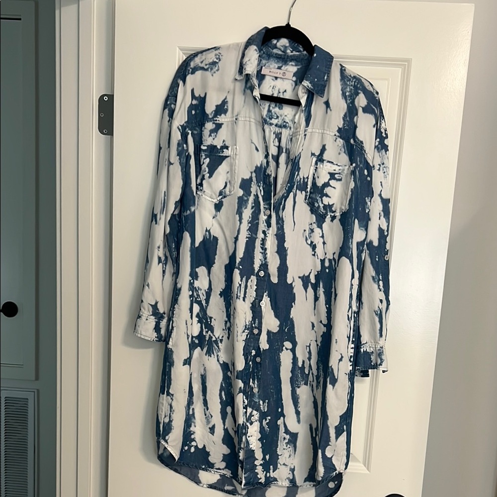 Oversized Blue & White Tie-Dye Button Up Dress